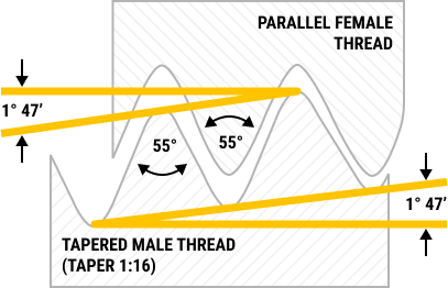 Technical drawing of the cross-section 55 degree flank angle tapered