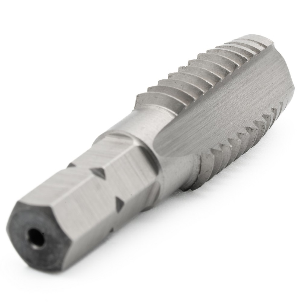 ¼" hex shank of a bit tap Close-up of the ¼" hex shank of a bit tap